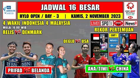 Jadwal Hylo Open 2023 Hari Ini Day 3 R16 ANA TIWI Vs CHINA PRIFAD