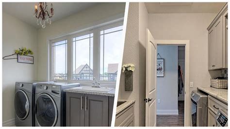 Laundry Room With Gray Cabinets And Multicolored Countertops Design