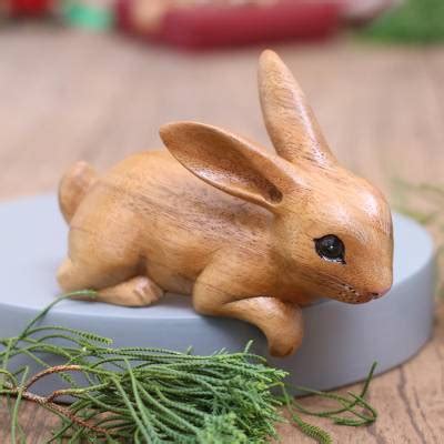 Unicef Market Handcrafted Suar Wood Rabbit Sculpture In Brown From