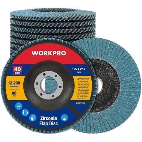 WORKPRO Lot de 10 Disques Abrasifs à Lamelles 125 mm Grain 40