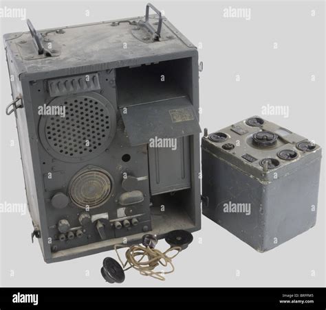 Two German Army Radio Sets One In A Light Grey Wooden Box With All