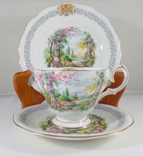 Rare Vintage Queen Anne Royal Kew Gardens Bone China Teacup Trio England Vintage Chinaware