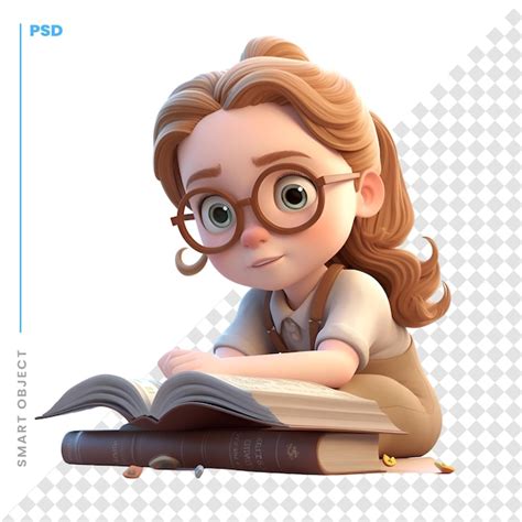 Digital 3d Render De Una Linda Chica Nerd Leyendo Un Libro Aislado