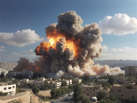 Gran explosión en el fondo de la ciudad de Israel Foto Premium