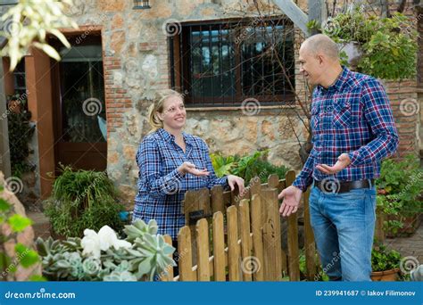 Getting To Know The Neighbors At The Country Houses In Village Stock Image Image Of Farmers