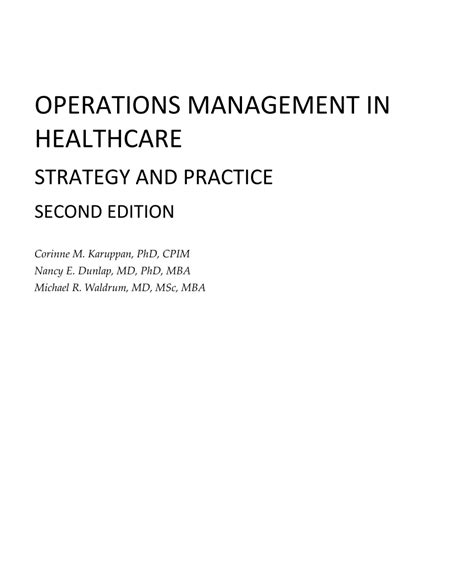 PDF Operations Management In Healthcare Strategy And Practice 2nd Ed