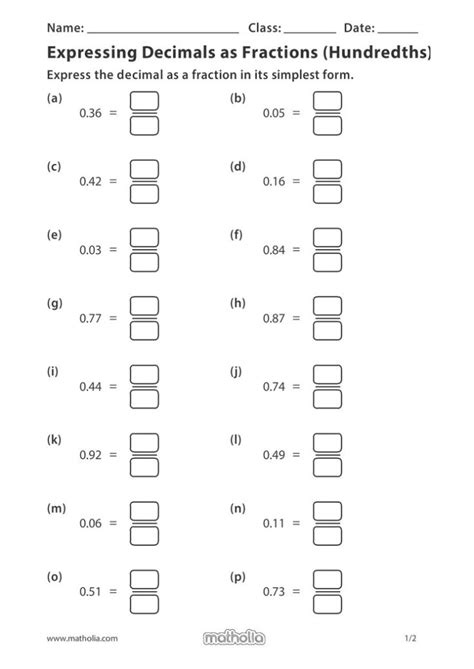 Expressing Decimals As Fractions Hundredths Fractions Teacher