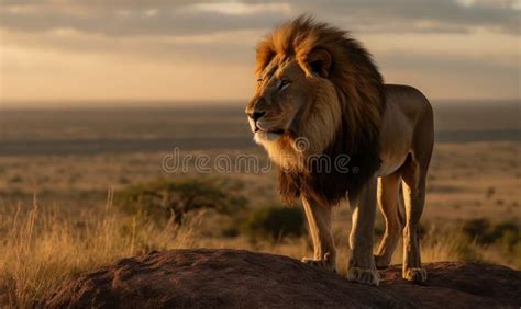 Lion King Of The Savanna Photo Of Lion Its Majestic Mane Blowing In The