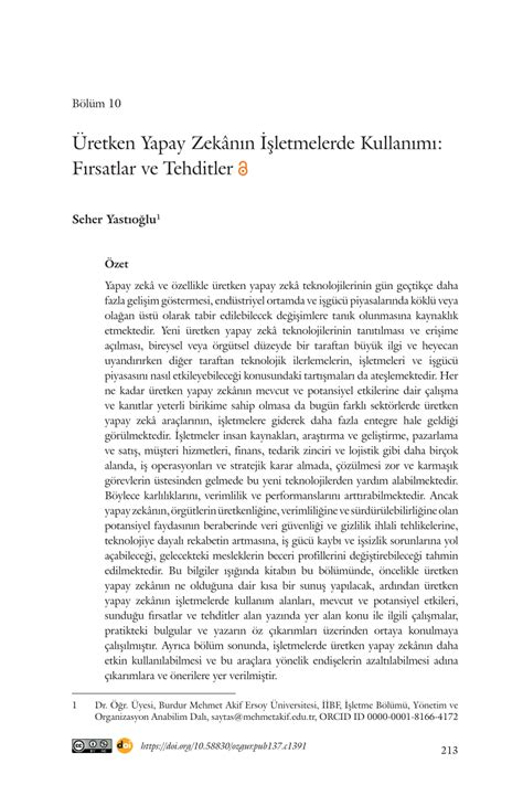 PDF Üretken Yapay Zekânın İşletmelerde Kullanımı Fırsatlar ve Tehditler