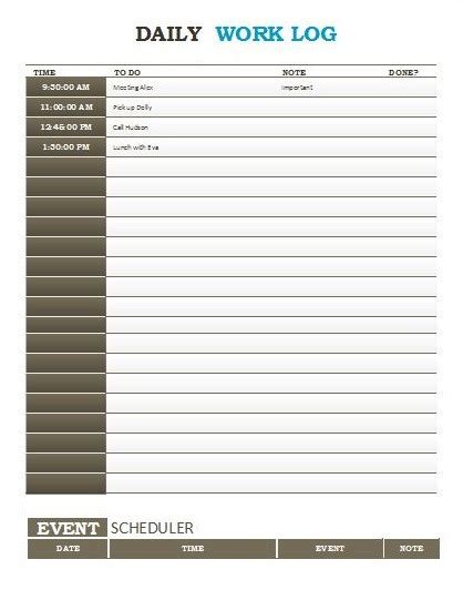 Daily Work Log Templates 10 Free Printable Word Excel And Pdf Formats Samples Forms Examples