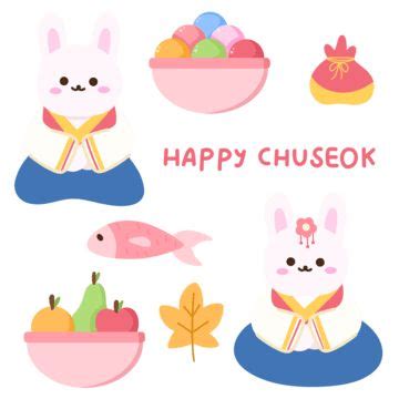 Korean Chuseok White Transparent Cute Bunny Korean Happy Chuseok Day