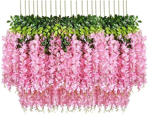 Pauwer Wisteria Hanging Flowers 24 Pack Fake Flower Garland Artificial