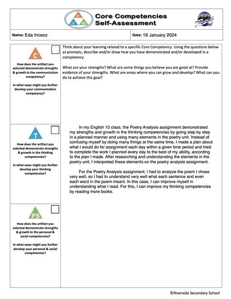 ELA 10 Core Competencies Self Assessment EdaI S Site