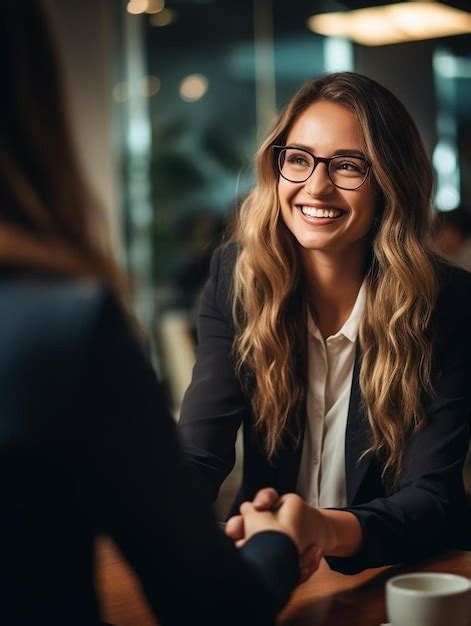 Premium Photo Smiling Businesswoman With Long Hair In Eyeglasses And