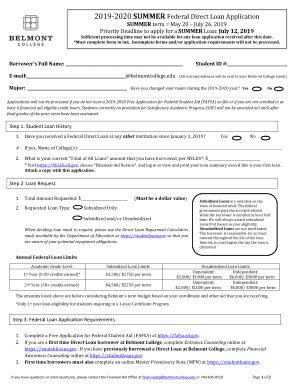 Fillable Online 2019 2020 SUMMER Federal Direct Loan Application Fax