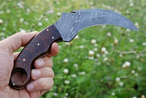 Hand Forged Damascus Steel Karambit Combat Knife With Rose Etsy