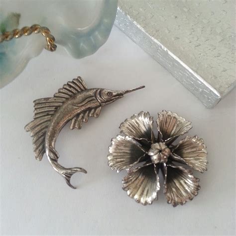 Vintage Sterling Silver Brooches Pinspair Etsy