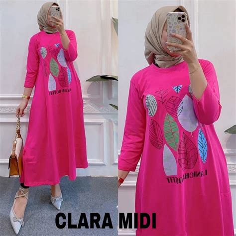 Jual Clara Midi Baju Sablon Midi Dress Bahan Combed 24s Terbaru