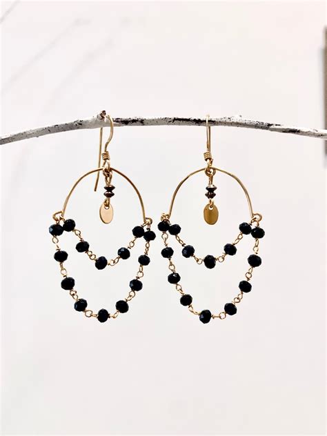 Black Spinel Dangle Earring Handmade Earrings Gold Filled Etsy