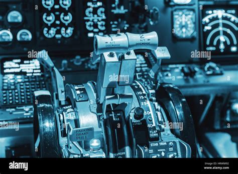 Airplan Control Stick In Side Pilot Cockpit Engine Lever In The