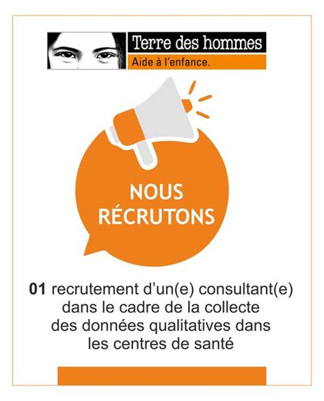 Terre Des Hommes Mali Recrute Consultant Collecte De Donnees H F Y A