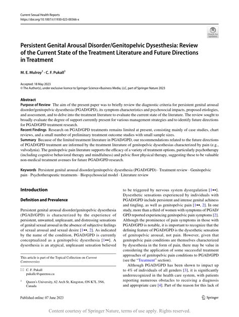 Persistent Genital Arousal Disorder Genitopelvic Dysesthesia Review Of