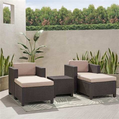 Noble House Waverly Dark Brown 5 Piece Faux Wicker Patio Conversation