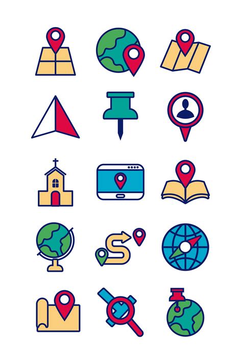 Map And Location Line And Fill Icon Set Vector Art At Vecteezy