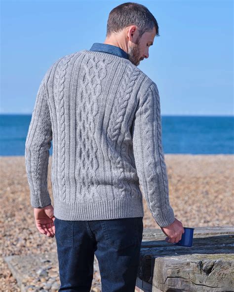 Grey Marl Pure Wool Aran Knitted Jumper WoolOvers AU