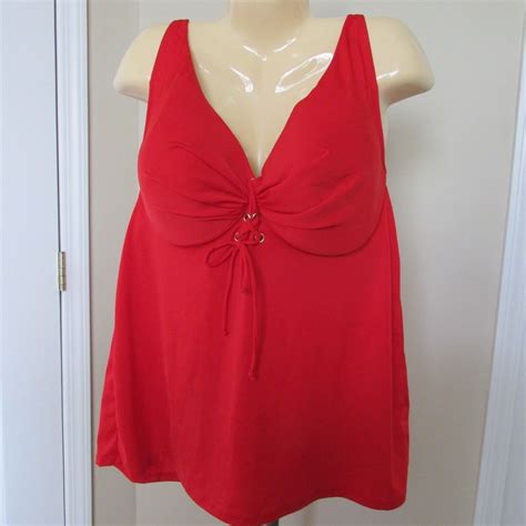 Swim By Cacique Red Swimsuit Tankini Top Red Bra Underwire Sz 44dd Nwot