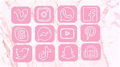 Drawing Illustration Social Media Icons Light Pink App Icons