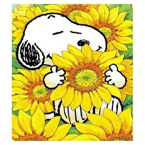 Sun Flowers And Snoopy 5d Diamond Painting Embroidery Cross Etsy