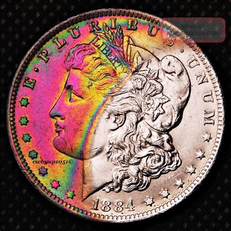 1884 O Morgan Silver Dollar Rainbow Toned Cartwheel Luster Au