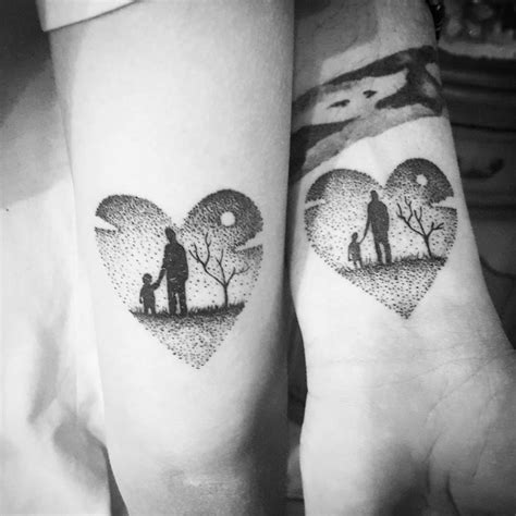 Dad And His Daughter Tattoo Dotwork Small Sister Tattoos Father