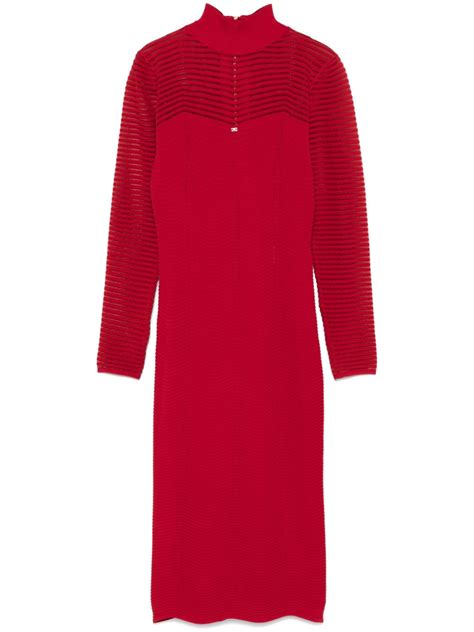 Elisabetta Franchi 3D Knit Herringbone Midi Dress Red FARFETCH UK