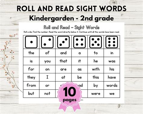 10 Page Roll And Read Sight Words Game First 350 Fry Sight Words 10