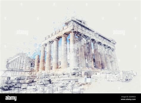 Ancient Sites Ruins Of Temple On Acropolis Hill Athens Greece