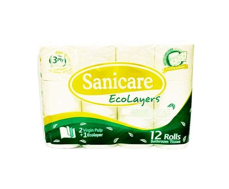 Sanicare Ecolayers Bathroom Tissue 3 Ply 600 Sheets 12 Rolls