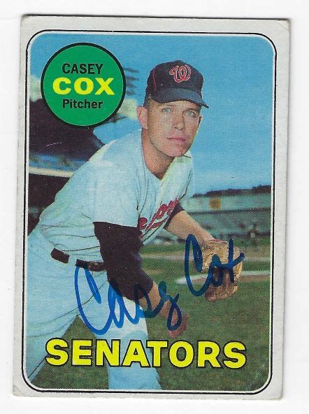 Autographed Casey Cox Washington Senators Topps Card Main Line