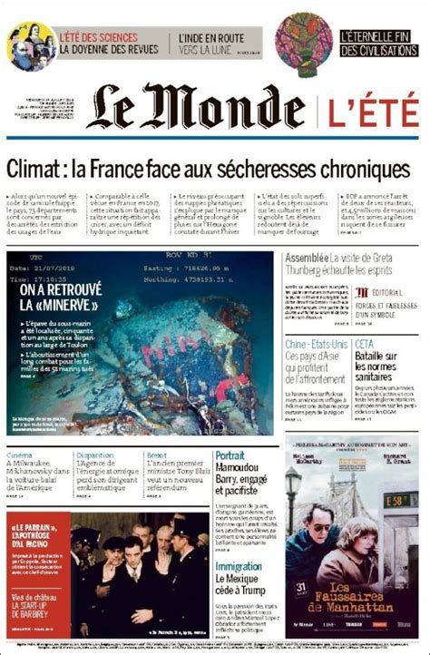 Journal Le Monde France Les Unes Des Journaux De France Dition Du