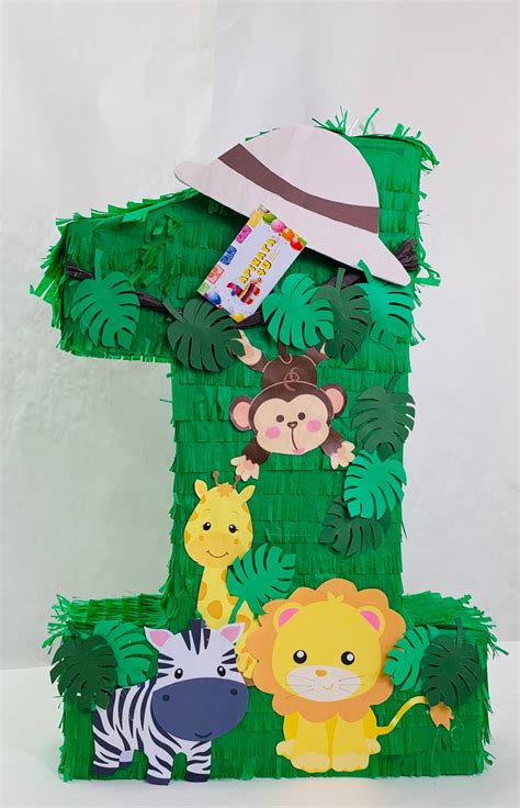 Large Cute Number One Safari Themed Pinata Monkey Giraffe Lion Zebra D