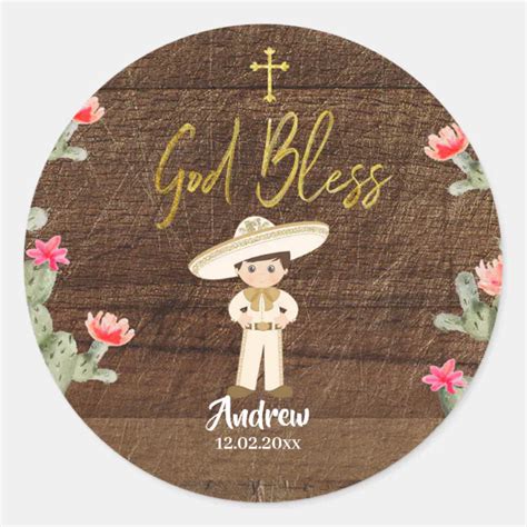 Rustic Mexican Gold Charro Boy Baptism Sticker Zazzle