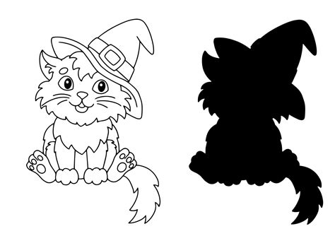 The cat in the hat. Halloween theme. Coloring book page for kids ...