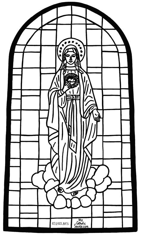 ™ Coloring Book Immaculate Heart Of Mary Hand Drawn Traced Stained Glass