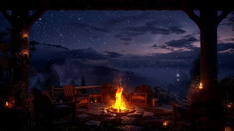 Dreamlike Autumn Night Ambience Crackling Fire Meteor Crickets Owl