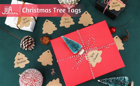 JijAcraft Christmas Tags 100Pcs Christmas Tree Shape Tags With String