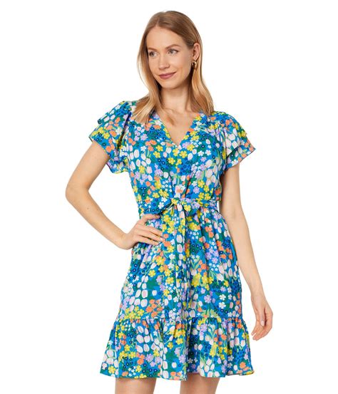 Maggy London Short Sleeve Flutter Sleeve Dress With Ruffle Hem In Blue