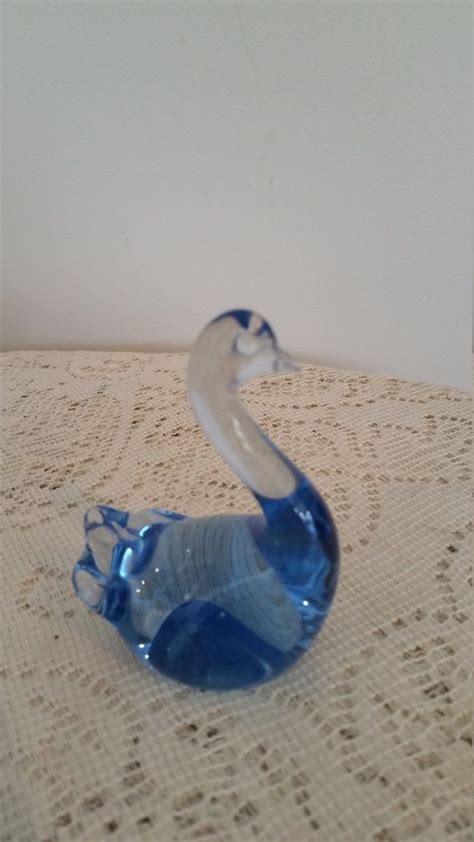 Blue Glass Swan Hand Blown Blue Swan Blue Art Glass Swan Paperweight