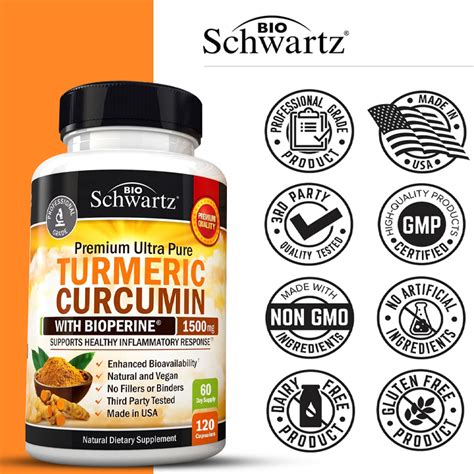 Bio Schwartz Turmeric Curcumin 60 Day Supply Contains 95