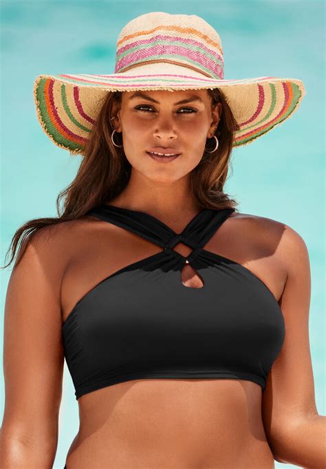 High Neck Halter Bikini Top Extra Sun Coverage Black Woman Within